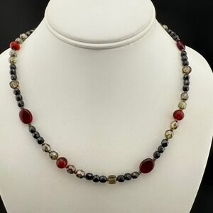 Premier Designs Glass Beaded Margo Necklace Red‎ Faceted Beads Gold Clasp